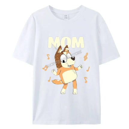 Blueys Bingo Dad Mom T-Shirts Cute Cartoon Tops Summer Parent-child Clothing Adult Anime Figure Black White Tee Family Clothes