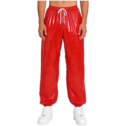 Mens Shiny Baggy Glossy Pants Y2K Drawstring Waist Trousers Elastic Waistband Side Pockets TrackHip Hop Y2K Pants Streetwear