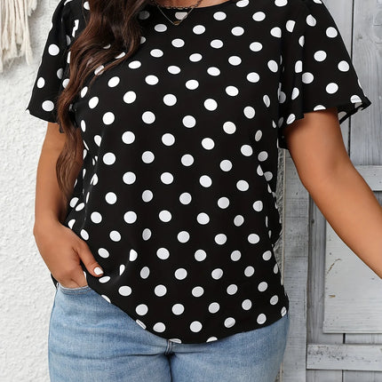 Plus Size Summer Elegant Spot Print Shirt for Women Casual Office Lady Bow Back Curve Clothing Female Blouses