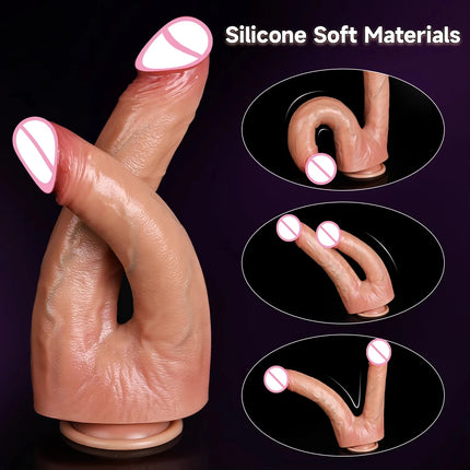 Realistic Double Dildo Silicone Double Headed Dildos with Strong Suction Cup - Ideal Adult Penis Toy for Women Gay and Couples