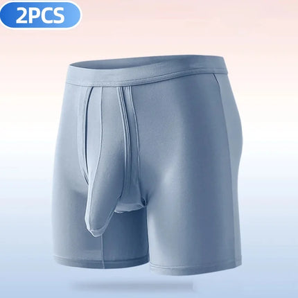 2PCS Mens Long Legs Underwear Separate Ball Pouch Breathable Comfort Sport Seamless Boxer Trunks Shorts Calzoncillo Hombre