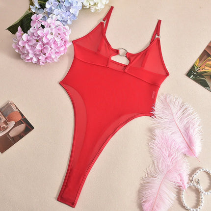 Ultra Hot Sheer Mesh Bodysuit High Cut Spaghetti Strap Backless Hollow Out Erotic Body Lingerie Women Clubwear Boudoir Fantasy