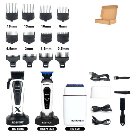 ROSYOUS RS-888C KM-1595 JC-10000 External Rotor Brushless Motor Men Electric Hair Clipper Kit 8000RPM Professional Hair Trimmer