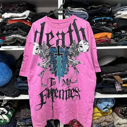 2000s Kawaii Oversized Pattern Y2K New Retro Pure Cotton Print Plus Size Round Neck Loose T shirt Women Street Couple Clothing