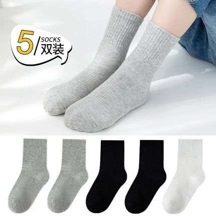 5 Pairs 1-12 Years Children's Cotton Socks Spring Autumn Cartoon Dinosaur Black White Grey Baby Girls Toddler Kids Boys Socks