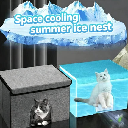 Portable Foldable Pet Cooling House Hot Summer Cool Cat Nest with Homemade Ice Bag Air Conditioning System for Cats