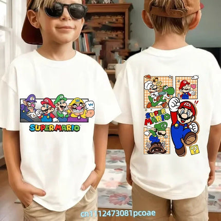 New Super Mario and Luigi Anime Children's Cotton Short-sleeved T-shirt, Cartoon Game Trendy Top for Boys' Casual Short Sleeves.
