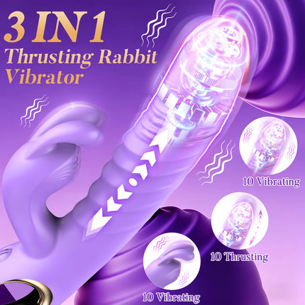 Thrusting Rabbit Vibrator 10 Vibrating Thrusting G Spot Vibrator Anal Dildo with Liquid Silicone Vaginal Massage Adult Sex Toys
