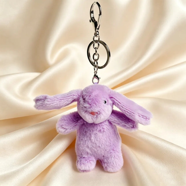 Stuffed Animals Cute Cartoon Rabbit Keychain Love Pompom Trinket Toy Women Bag Car Keychain Mobile Phone Pendant Jewelry Gift