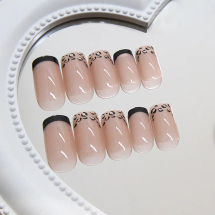Dark Brown Flowers 24 Pcs Press-on Nails Pink Nail Polish Glossy Artificial Finger Manicure Reusable False Nails