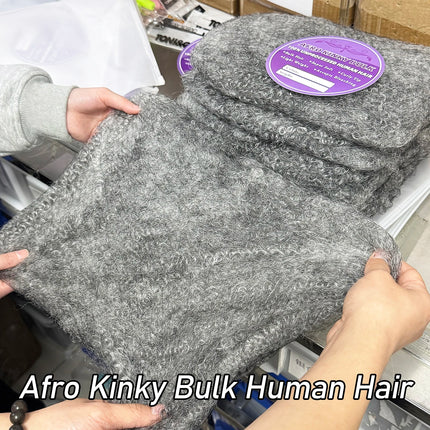 20inch 50gram/pack Grey Afro Kinky Human Hair Bulk Micro Twist Braiding QVR Afro Kinky Human Hair Bulk Dreadlock Loks Extensions
