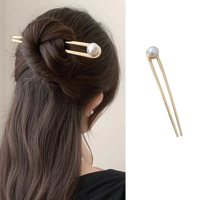 Simple Large U Shape Hair Clips Pins for Women Imitation Pearl Enamel Hair Sticks Bride Hair Styling Accessories Headwear Gift