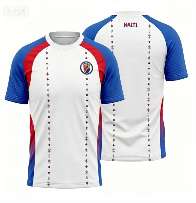 2026 Haiti Football Uniform 3D Printed Short Sleeved T-shirt Sports Shirt Men's Football Training Uniform Men's Top Streetwear