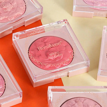 European American Style Rose Blush with Shimmer Fine Glitter Highlighting Contour Powder for Face Natural and Three-Dimensional