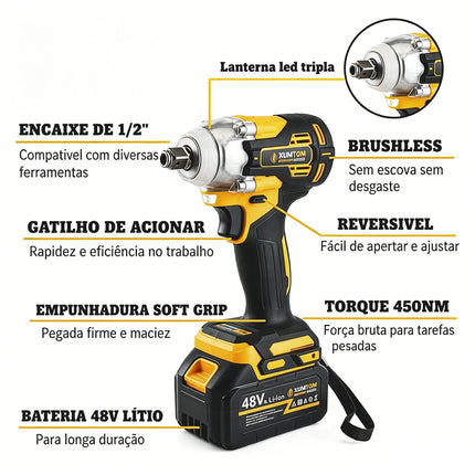 48V Professional Electric Impact Wrench 450NM Brushless 2 Batteries Brushless Bolter