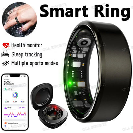 New R09 Smart Ring Men Women with Charging Case,Heart Rate Blood Oxygen,Skin Temperature Monitor,5ATM Waterproof For Android IOS