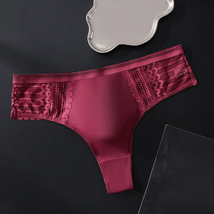 1pc Men's Sexy Lace Briefs Seamless Ice Silk G-String Underwear 3D Bulge Pouch Solid Thong High Elastic Breathable Panties