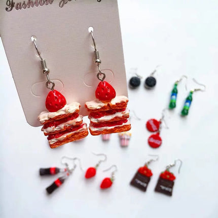 Cute Jewelry Bulk Wholesale Chocolate Strawberry Cake Popcorn Drink Coke Bottle Cap Miniature Food Resin Earrings for Women