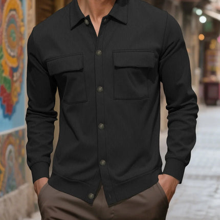New 2025 Men's Casual Fashionable Long Sleeve Corduroy Shirt Cardigan Summer Season Neutral Minimalist Style Origin China