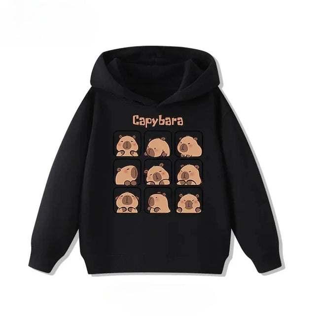 Autumn Winter Cartoon Cute Capybara Print Children's Hooded Hoodies Casual Fashionable Comfortable Boy Girl Sweatshirt Pullover