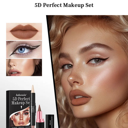 5D Perfect Makeup Set With Contouring Stick Eyeliner And Lipstick Easy Coloring Sweat-proof Long Lasting Daily Makeup Set