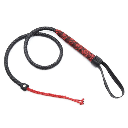 Long Woven Leather Whip with Embroidered Handle BDSM Bondage Bullwhip Spanking Paddle Pony Play Slave Role Play Adult Sex Toy