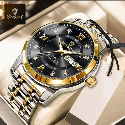 BINBOND Hot New Luxury Fashion Men's Watch Waterproof Luminous Week Date Sport Watch Men's Business Quartz Watch Relogio Masculino
