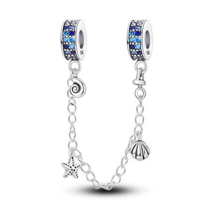 Sparkling Clear Silver Safety Chain 925 Sterling Silver Safety Chain Charm Beads Fit Original Bangle Bracelet DIY Jewelry