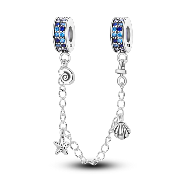 Sparkling Clear Silver Safety Chain 925 Sterling Silver Safety Chain Charm Beads Fit Original Bangle Bracelet DIY Jewelry