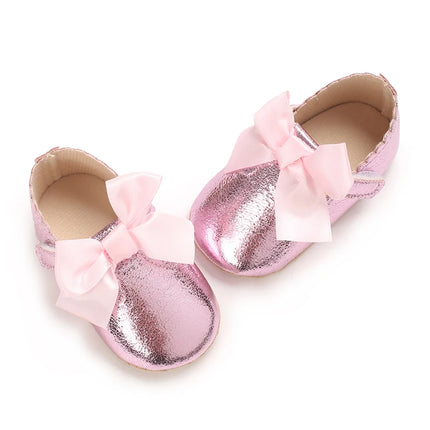 Spring And Autumn Bow 0-18 Months Newborns Wearing Outward Walking Shoes With Durable Soft Sole And Non Slip Princess Shoes
