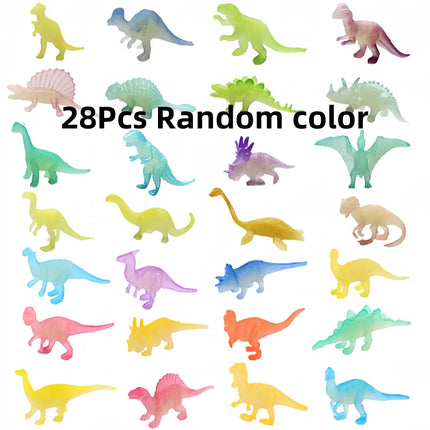 28Pcs/Set Mini Soft Rubber Glow-in-the-dark Dinosaur Figure Toys Fluorescent Simulation Small Dinosaur Model Decoration Gift