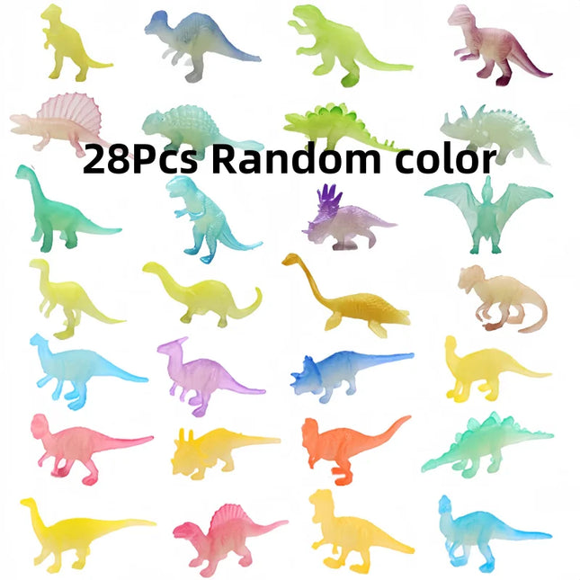 28Pcs/Set Mini Soft Rubber Glow-in-the-dark Dinosaur Figure Toys Fluorescent Simulation Small Dinosaur Model Decoration Gift
