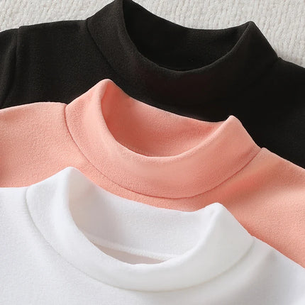 1/2/3piece Autumn And Winter Thick Children's Solid Color Base Shirt Boys And Girls Brushed Warm Mid Neck Top Fashionable Hoodie