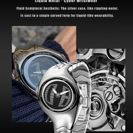 Y2K Digital Men's Watch Twisted Technology Dual-Display Vintage-Futuristic Style Timepiece Unique Metal Men's Quartz Wristwatch