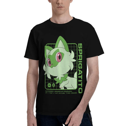 Bandai Pokemon   Sprigatito Stats Men T-Shirt Clothes  Novelty Tees Short Sleeve fugees Cotton