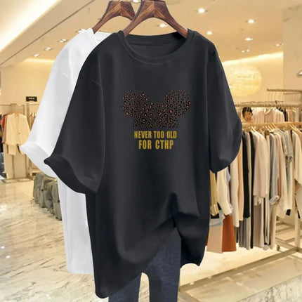 Summer Pure Cotton Fashion Letter Print T-Shirts Women Casual Oversized O-Neck Short Sleeve Top Tee Basic Pullovers M-6XL