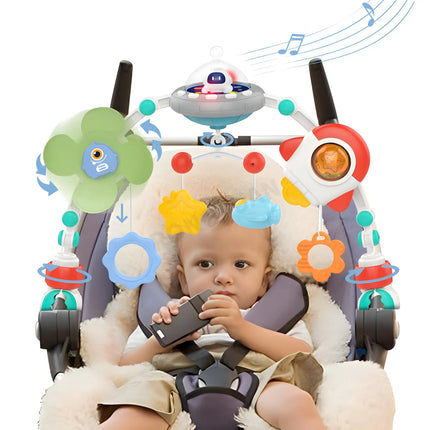 Baby Stroller Arch Toys Crib Music Rotating Bouncers Toys Fine Motor Skills Sensory Development Arch Car Seat Toys for Toddler