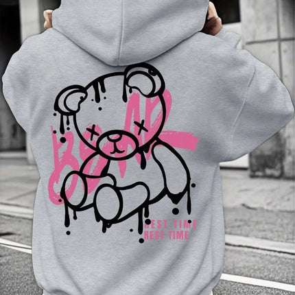 2026 hit product - Hooded plush bear patterned top - Fall fashionable urban outdoor style cool clothing