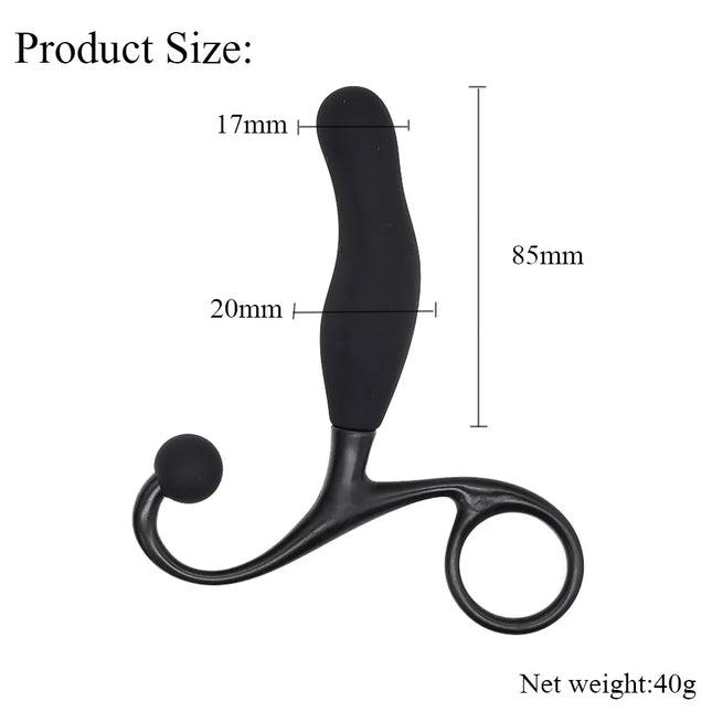 Silicone Prostate Massager for Men, P-Spot Stimulator with Perineum Arm, Ergonomic Anal Plug Trainer for Adult Pleasure