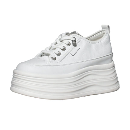 Fujin 9cm 3 inch comfortable platform sneakers for women Genuine Leather Women Vulcanized Shoes Platform High Heels Casual Shoes