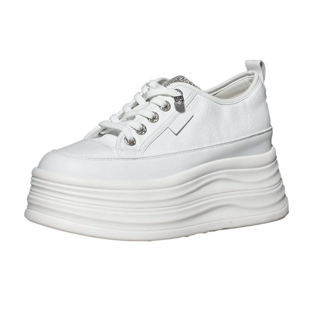 Fujin 9cm 3 inch comfortable platform sneakers for women Genuine Leather Women Vulcanized Shoes Platform High Heels Casual Shoes