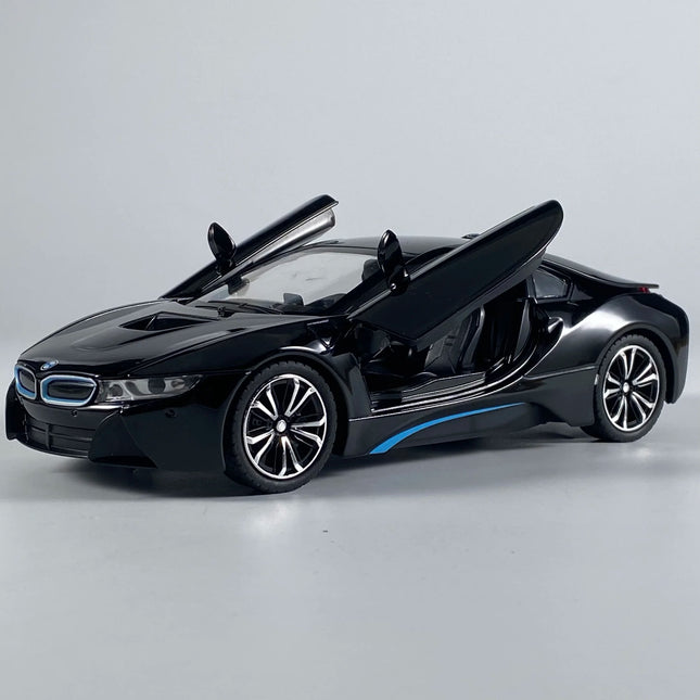 1:22 BMW I8 Sports Car Alloy Diecast Model Car Vehicle Collection Simulation Sound & Light Toys Car Children Birthday Day Gifts