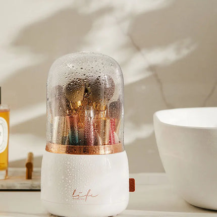 Luxury Light Makeup Brush Holder Dustproof Rotating Cup Organizer for Lipstick Eyebrow Pencil - Elegant Storage Solution