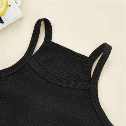 1-6 Years Kids Girls Casual Tank Tops Solid Black Gray Sleeveless Knitted Sling Crop Tops For Girls