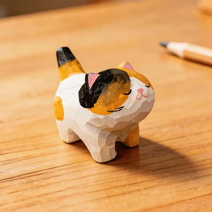 Cute Golden gradient Cat Figurine Decorative Wooden Ornament Miniature Kitten Home Bedroom Office Desk Decoration Gift Statue