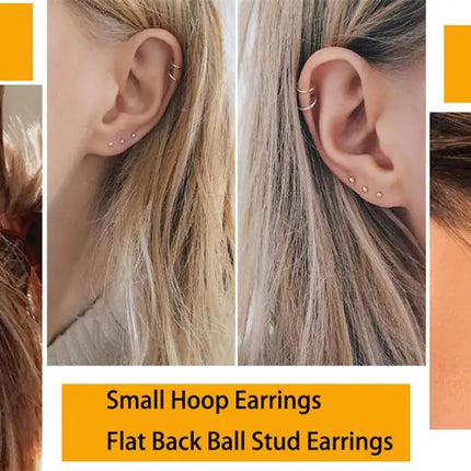 6 Pairs Earrings Sets for Multiple Piercing Small Huggie Hoop Earrings Flat Back Tiny Ball CZ Opal Pearl Stud Earrings for Women