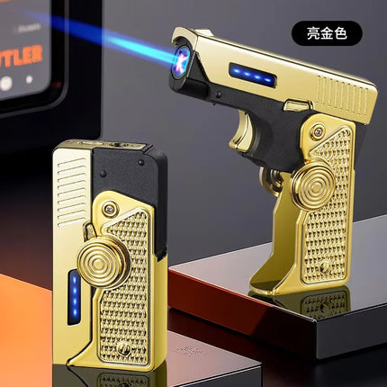 Metal Gas Electric Dual-purpose Folding Lighter Windproof Jet Dual Arc USB Folding Gun Portable Lighter Fashionable Men's Gift