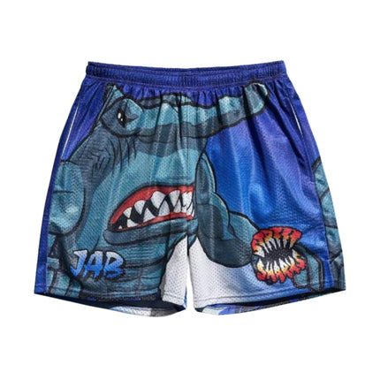 American Street Sharks Retro Shorts Summer Basketball Mesh Shorts Men's Athleisure Shorts Beach Shorts Breathable Quick-drying