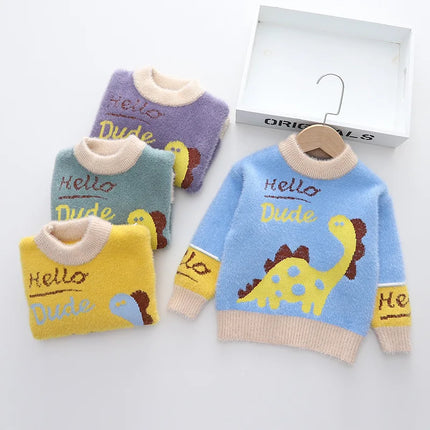 2024 New Autumn Winter Kids Cartoon Dinosaur Sweater Coat for 2-6T Soft Warm Fleece Children Girls Boys Outwear Clothes Tops