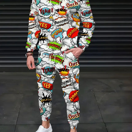 The new men's hoodie set for Spring and Autumn 2025 features a casual fashionable and comfortable 3D graffiti pattern print